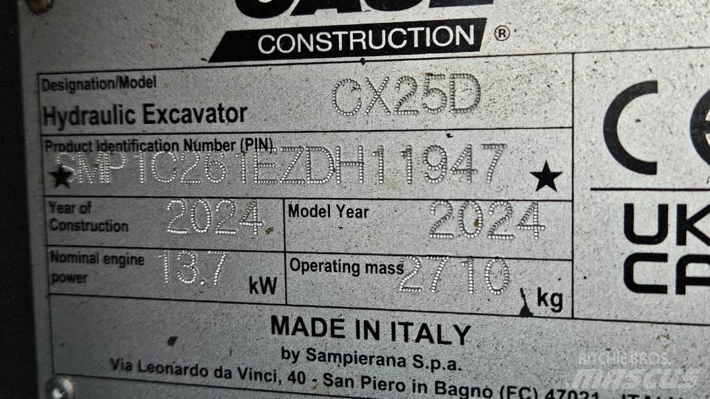 CASE CX25D Mini ekskavatörler, 7 tona dek