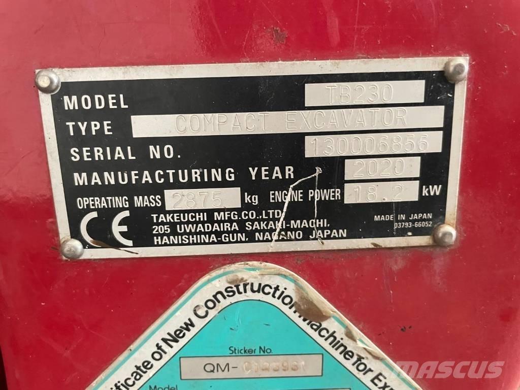 Takeuchi TB 230 Mini ekskavatörler, 7 tona dek