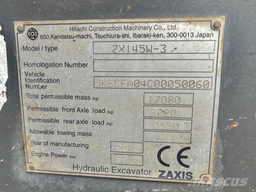 Hitachi ZX 145 W-3 Lastik tekerli ekskavatörler
