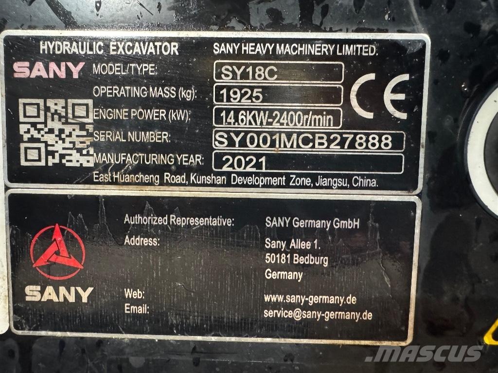 Sany SY 18 C Mini ekskavatörler, 7 tona dek
