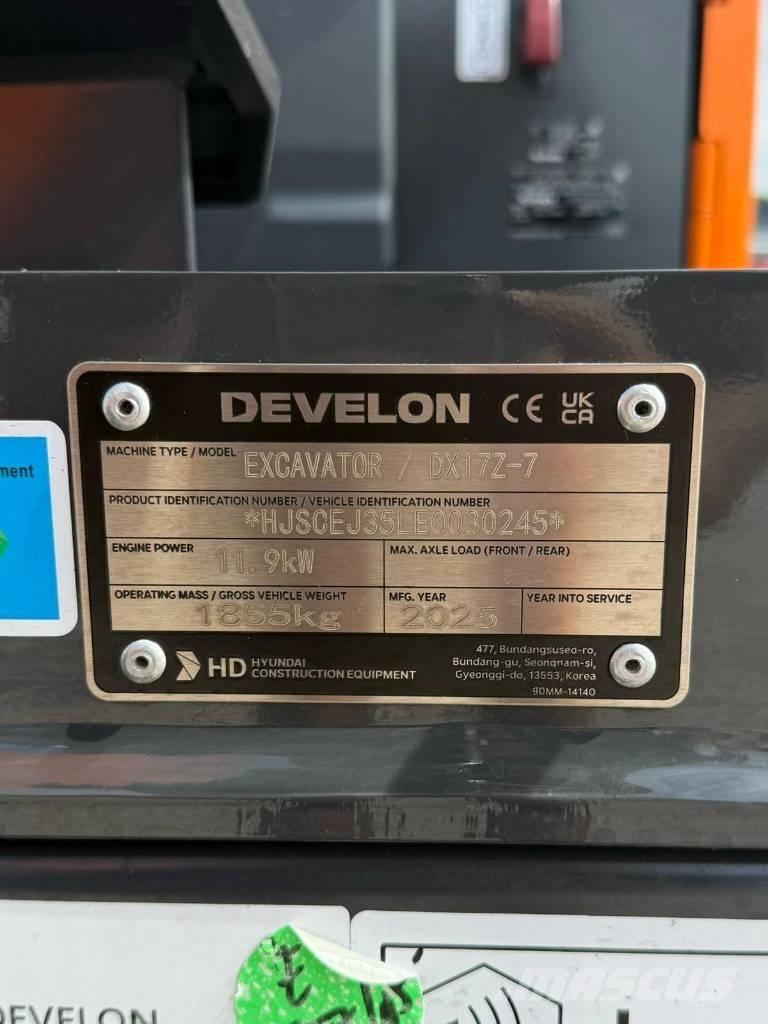 Develon DX 17 Z-7 Mini ekskavatörler, 7 tona dek