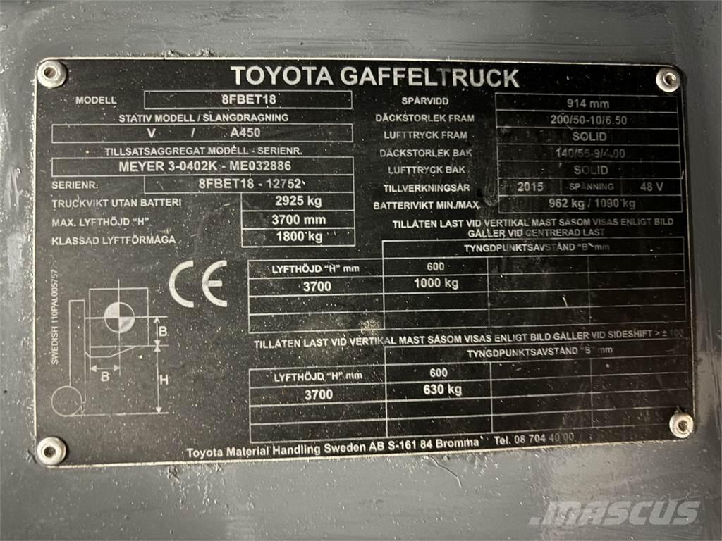 Toyota 8FBET18 Elektrikli forkliftler