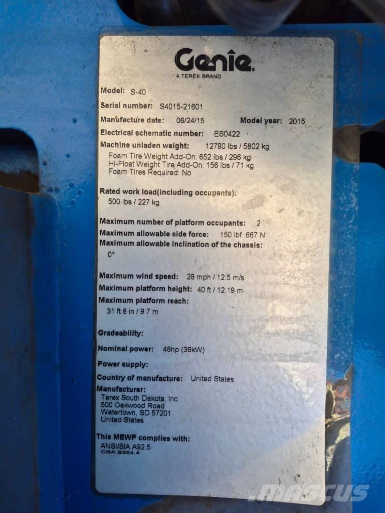 Genie S 40 Teleskopik personel platformları