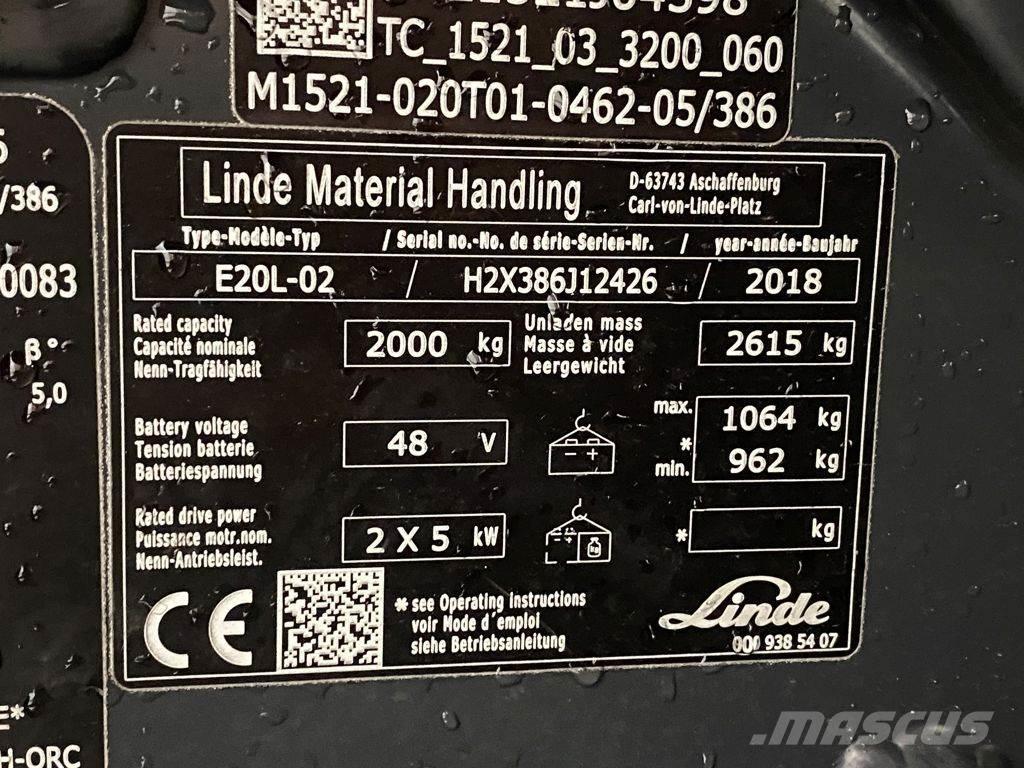 Linde E20L-02 Elektrikli forkliftler