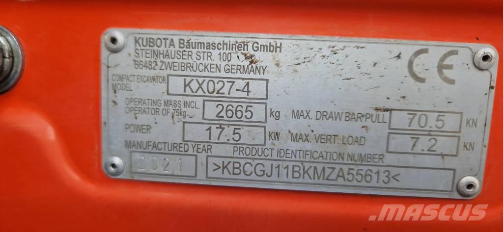 Kubota KX 027-4 Mini ekskavatörler, 7 tona dek