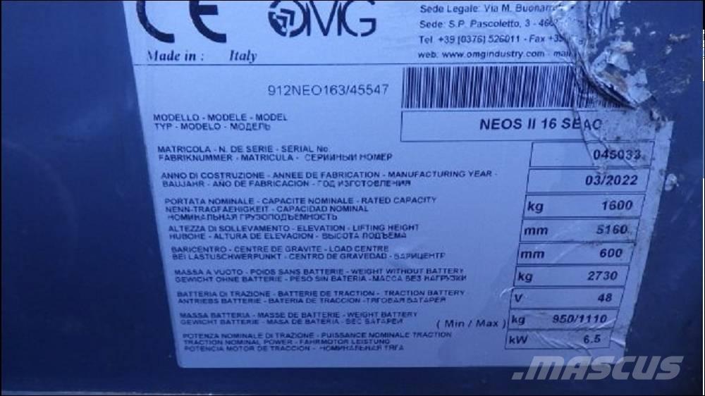 OMG NEOS II 16 SAEC Elektrikli forkliftler