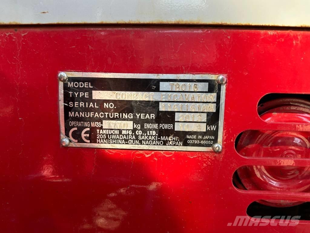 Takeuchi TB 016 Mini ekskavatörler, 7 tona dek