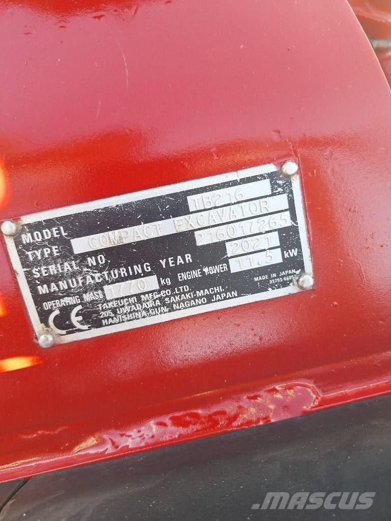 Takeuchi TB 216 Mini ekskavatörler, 7 tona dek