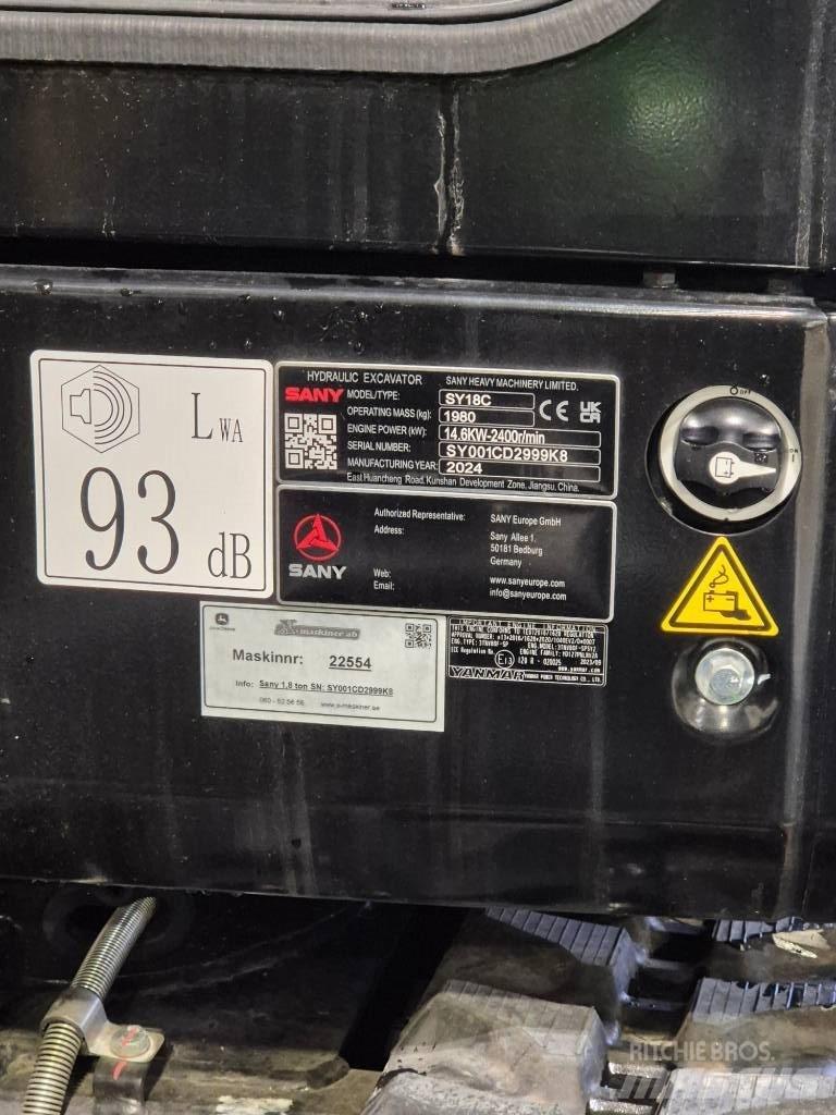 Sany SY 18 C Mini ekskavatörler, 7 tona dek