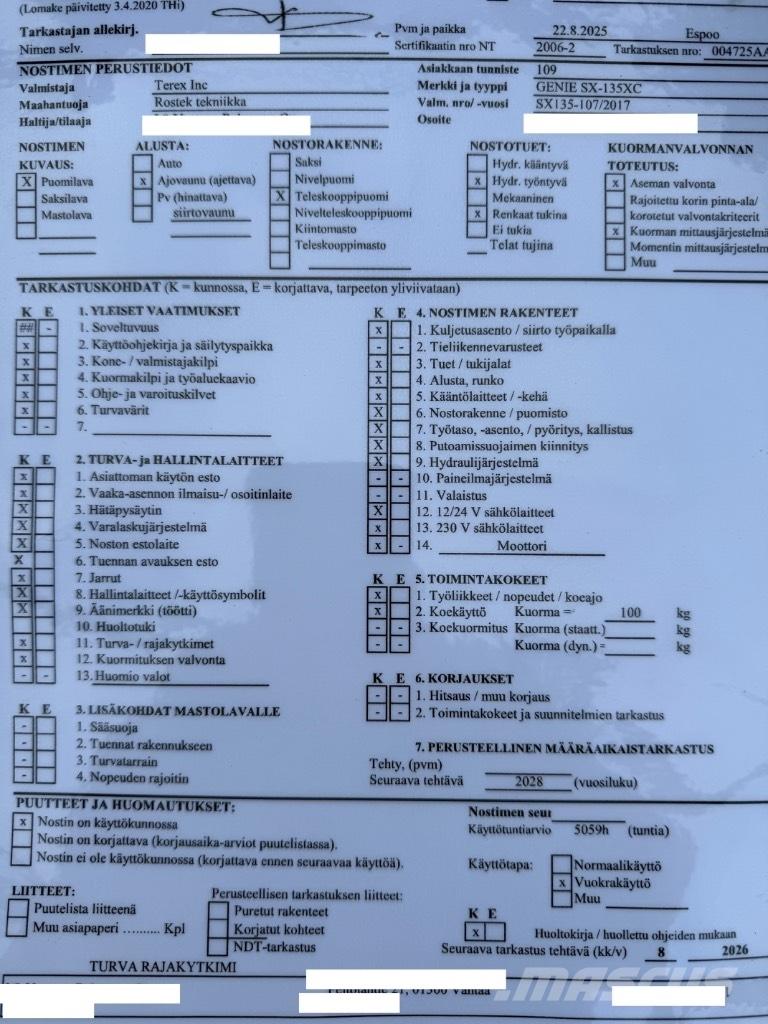 Genie SX 135 XC Körüklü personel platformları