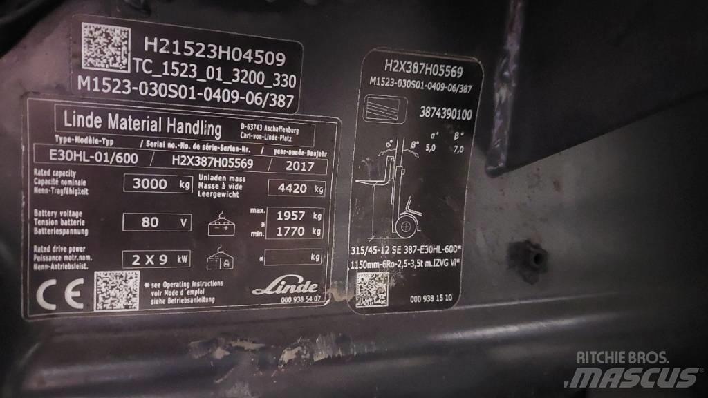 Linde E 30HL-01/600 Elektrikli forkliftler