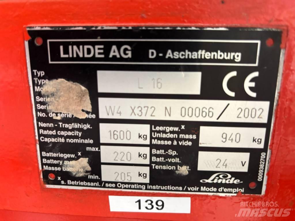 Linde L16 Yaya kumandali istif makinasi