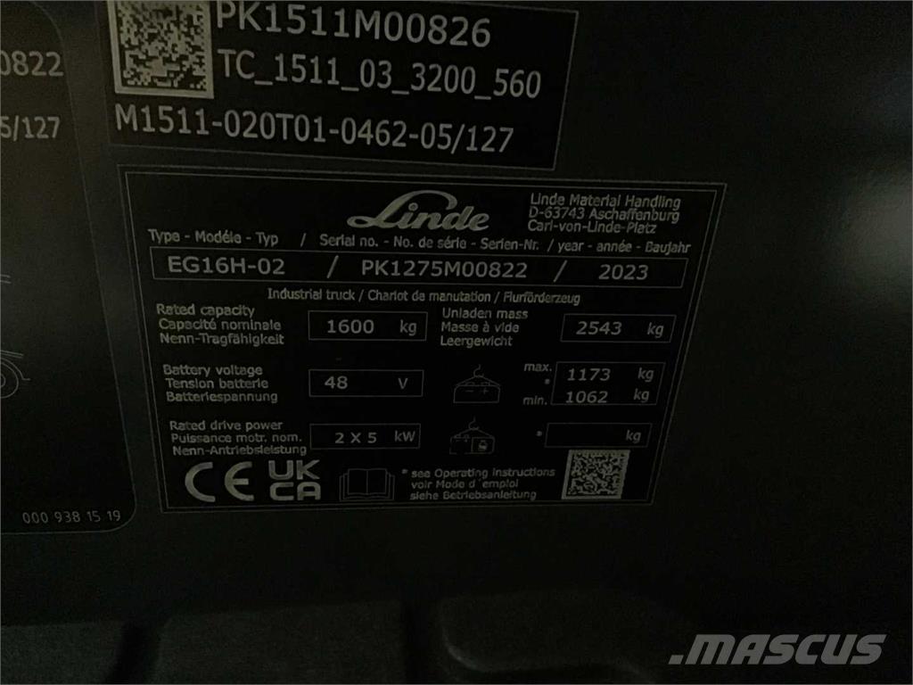 Linde EG16H Elektrikli forkliftler