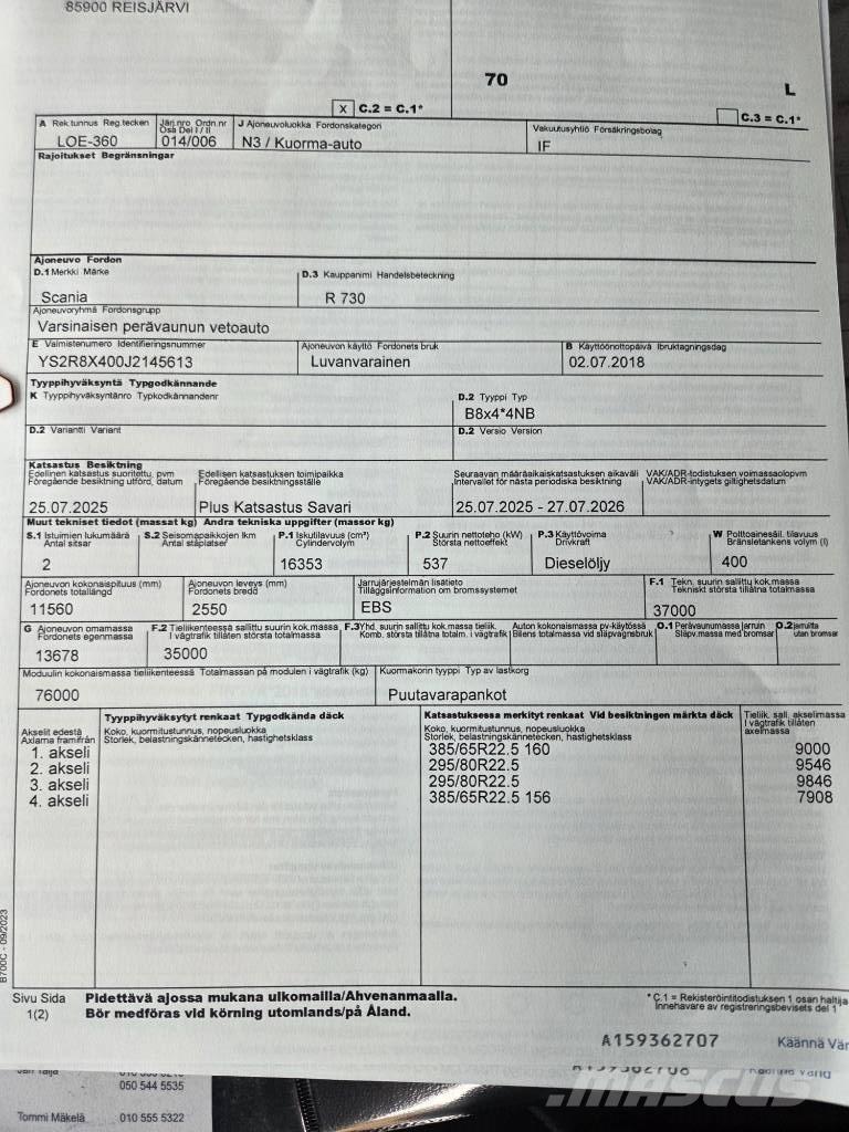 Scania R730 Tomruk kamyonlari