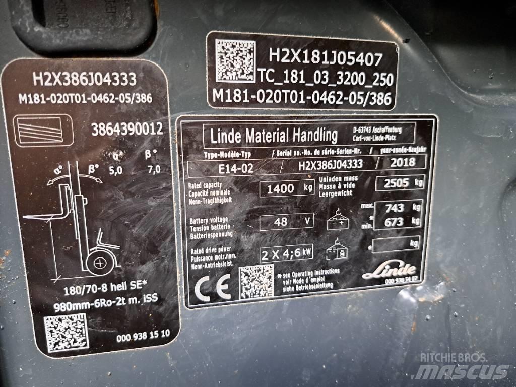Linde E 14 EVO Elektrikli forkliftler
