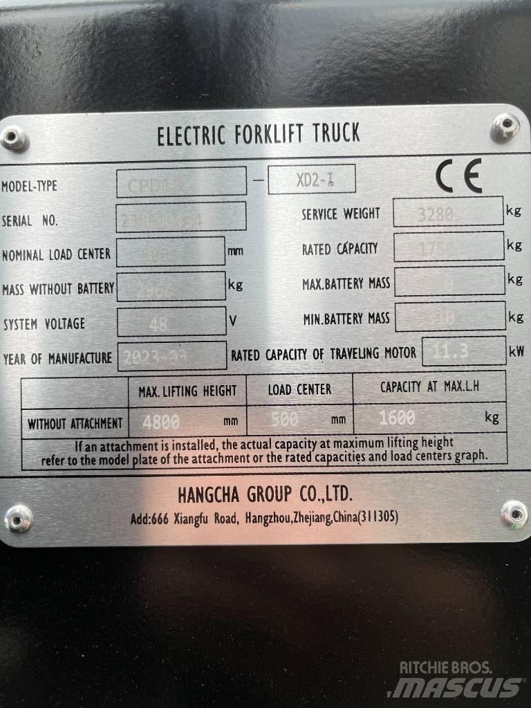 Hangcha CPD18-XD2-I Elektrikli forkliftler