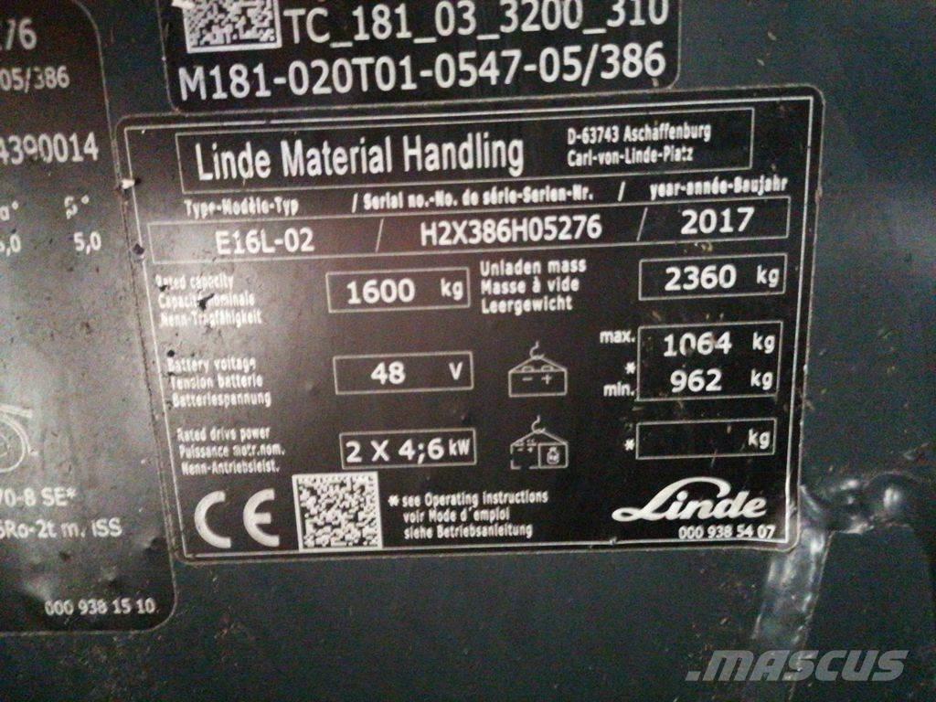 Linde E16L-02 Elektrikli forkliftler