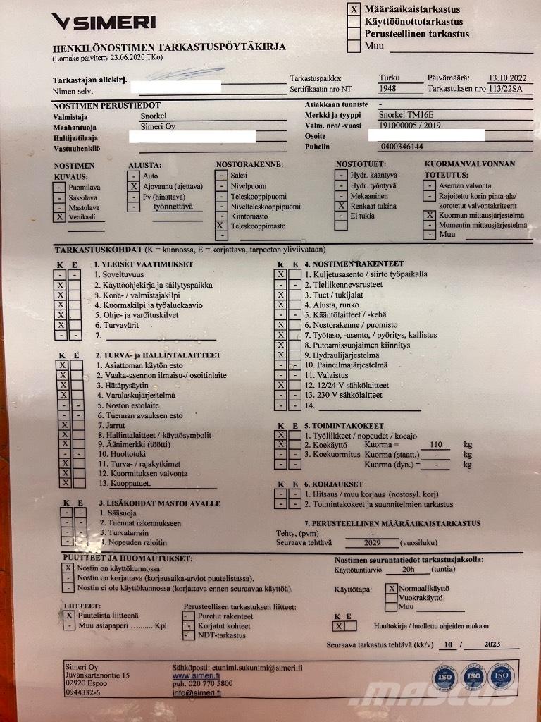 Snorkel tm 16E Makasli platformlar