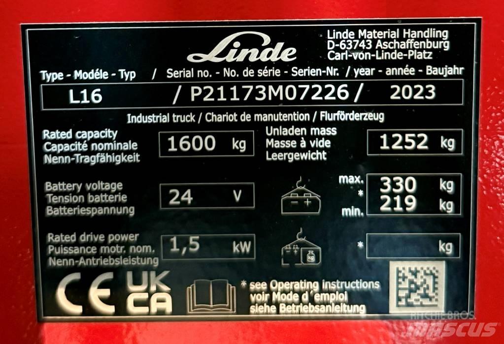 Linde L16/1173-01 Yaya kumandali istif makinasi