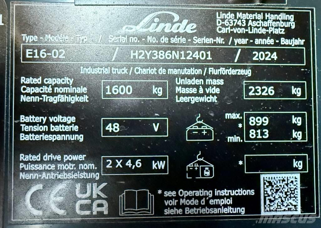 Linde E16/386-02 Elektrikli forkliftler
