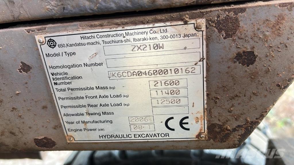Hitachi ZX 210 W Lastik tekerli ekskavatörler