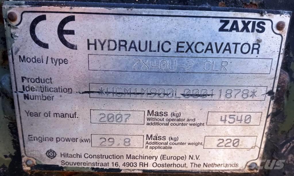 Hitachi ZX 40 U-2 Mini ekskavatörler, 7 tona dek