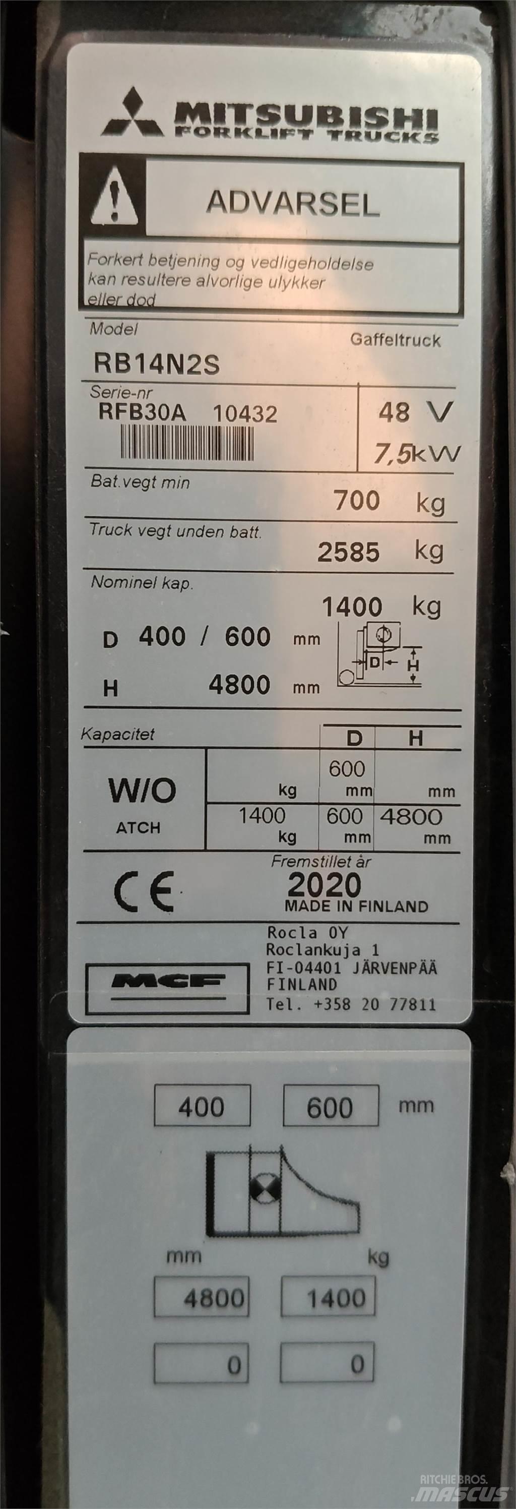 Mitsubishi RB14N2S Reach truck - depo içi istif araçları