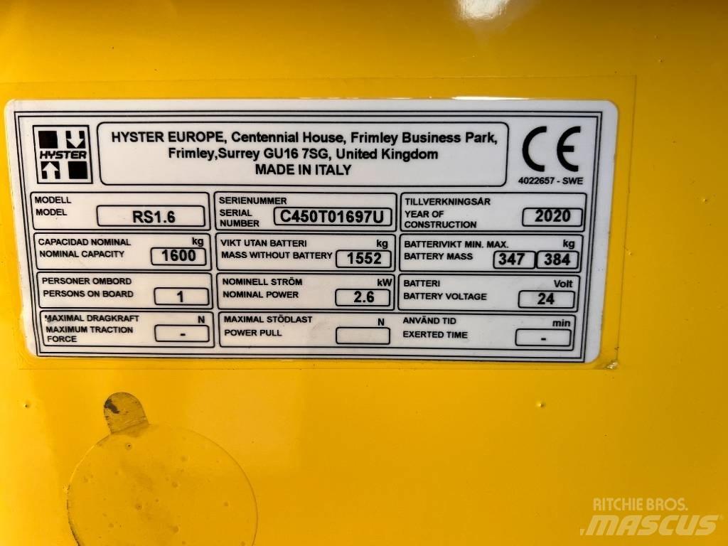 Hyster RS1.6 Akülü depo ekipmanları