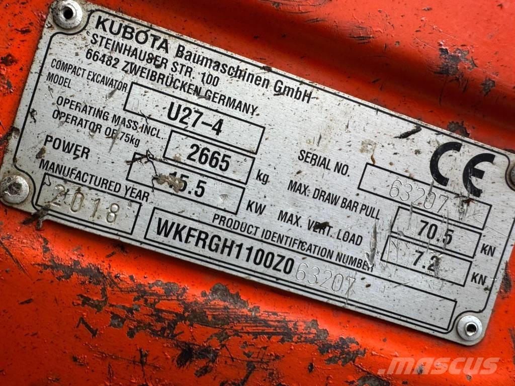 Kubota U 27-4 Mini ekskavatörler, 7 tona dek