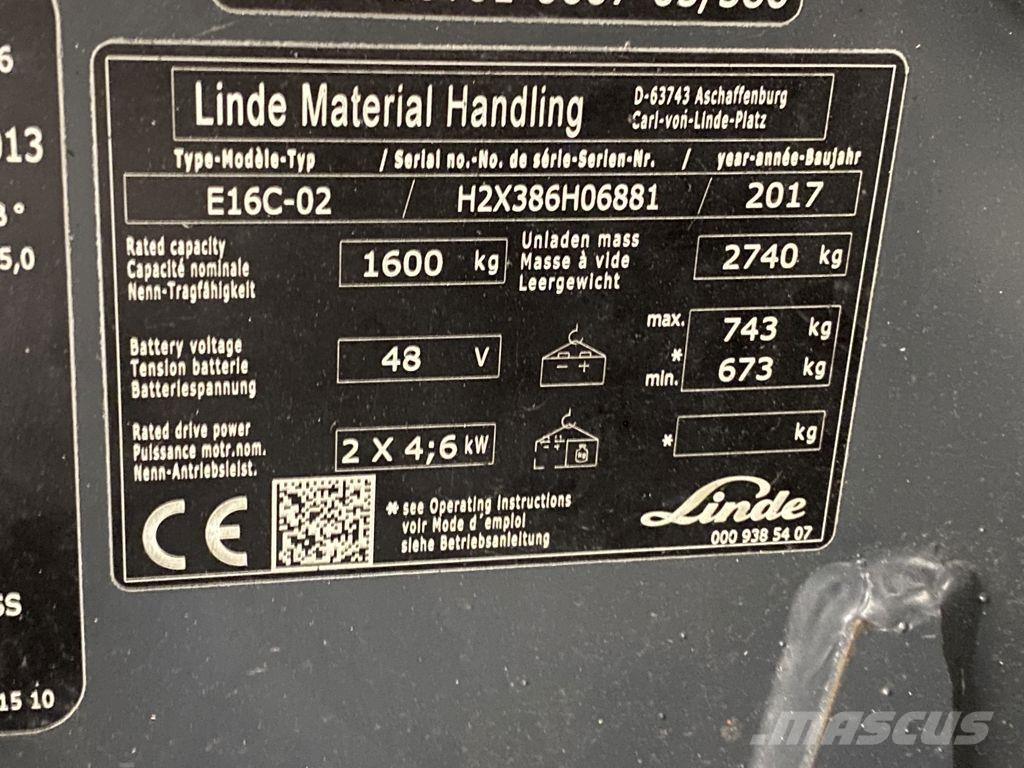 Linde E16C-02 Elektrikli forkliftler