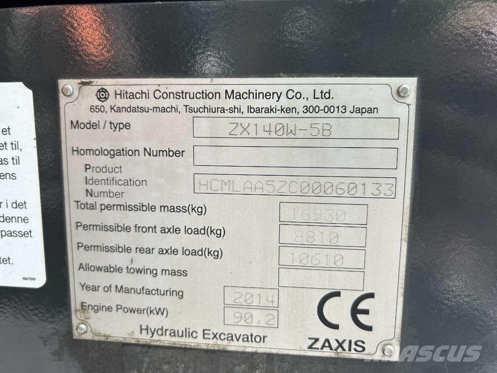 Hitachi ZX140W-5B Lastik tekerli ekskavatörler