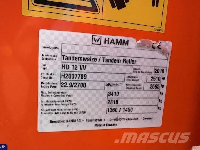 Hamm HD12 VV, Vält Çift tamburlu silindirler