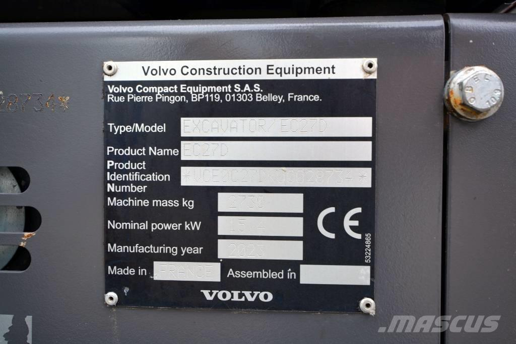 Volvo EC 27 D Mini ekskavatörler, 7 tona dek