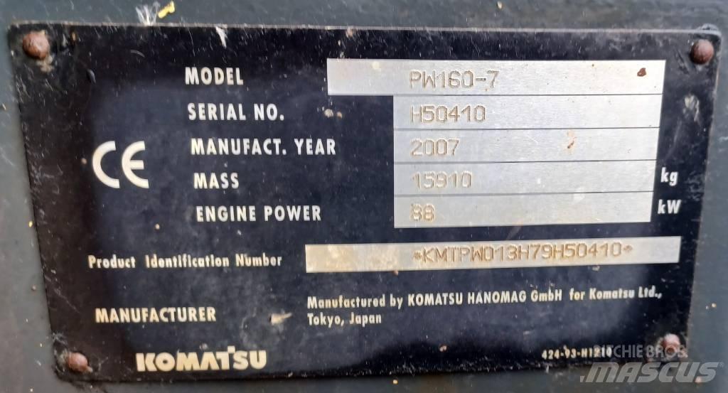 Komatsu PW 160-7 Lastik tekerli ekskavatörler