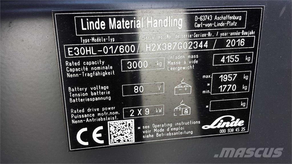 Linde E30/600HL Elektrikli forkliftler