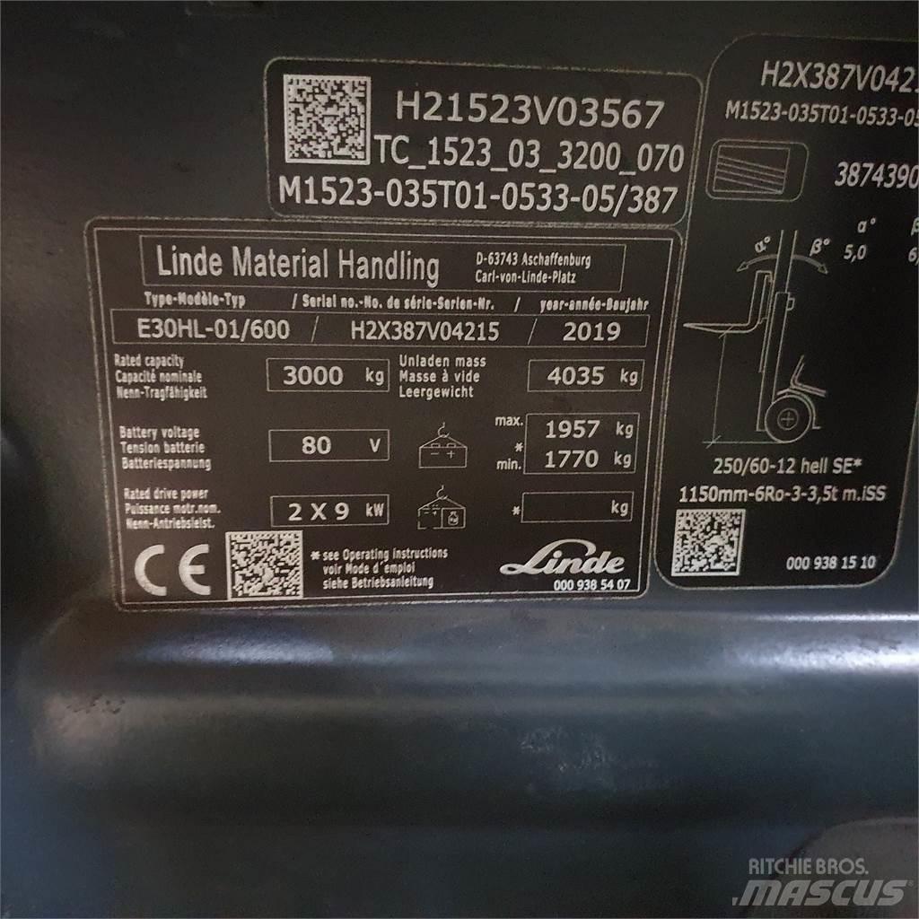 Linde E30/600HL Elektrikli forkliftler