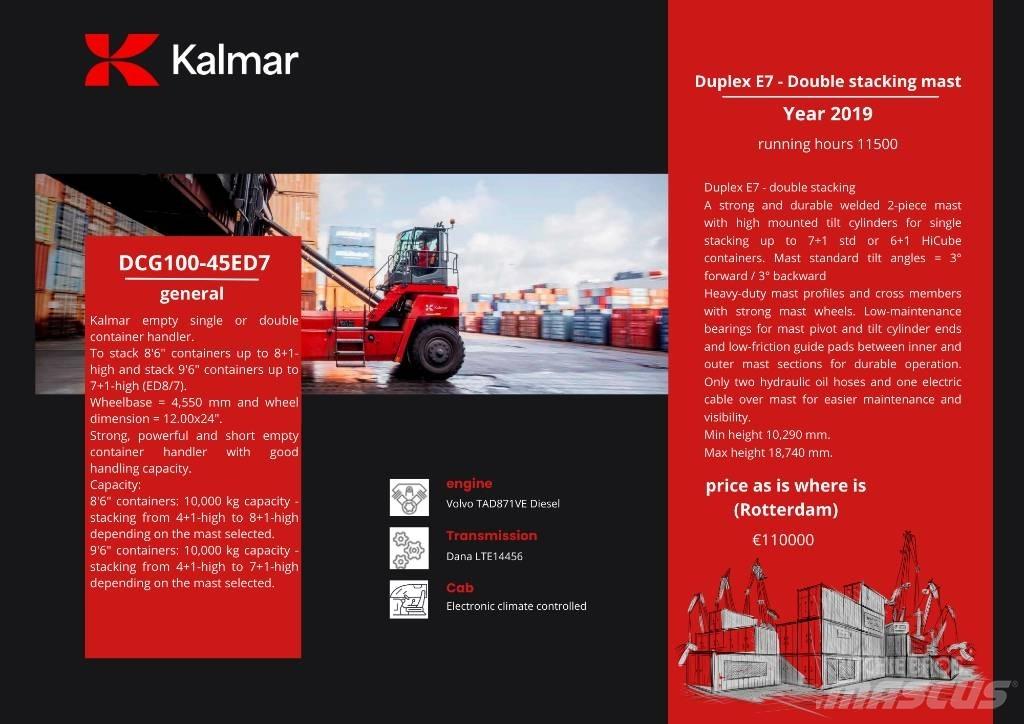 Kalmar DCG 100-45ED7 Reach stacker - konteyner forkliftleri