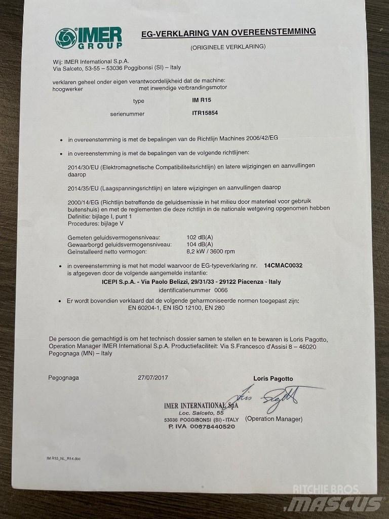 Imer IMR 15B Körüklü personel platformları