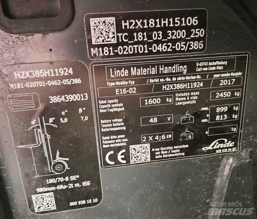 Linde E16-02 Elektrikli forkliftler