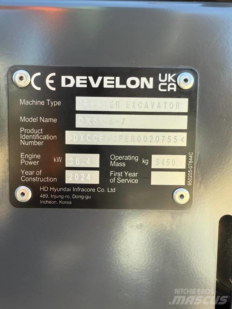 Develon DX 50 Z-7 Mini ekskavatörler, 7 tona dek