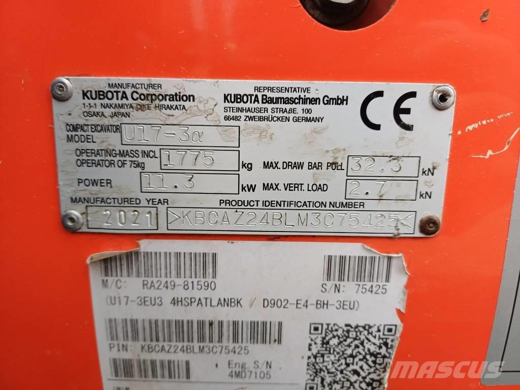 Kubota U 17-3 Mini ekskavatörler, 7 tona dek
