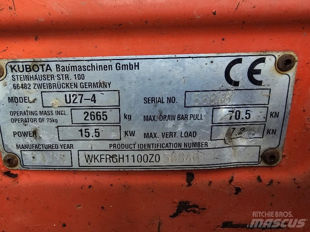 Kubota U 27-4 Mini ekskavatörler, 7 tona dek