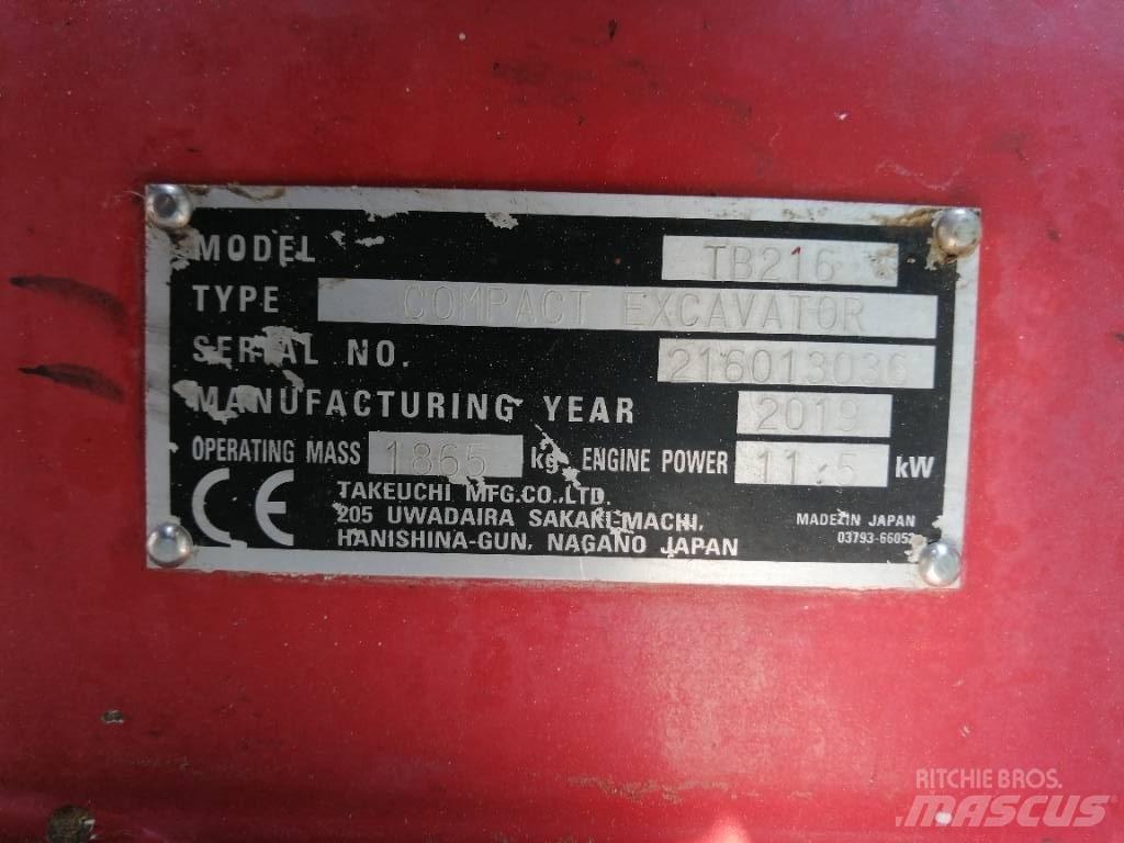 Takeuchi TB 216 Mini ekskavatörler, 7 tona dek