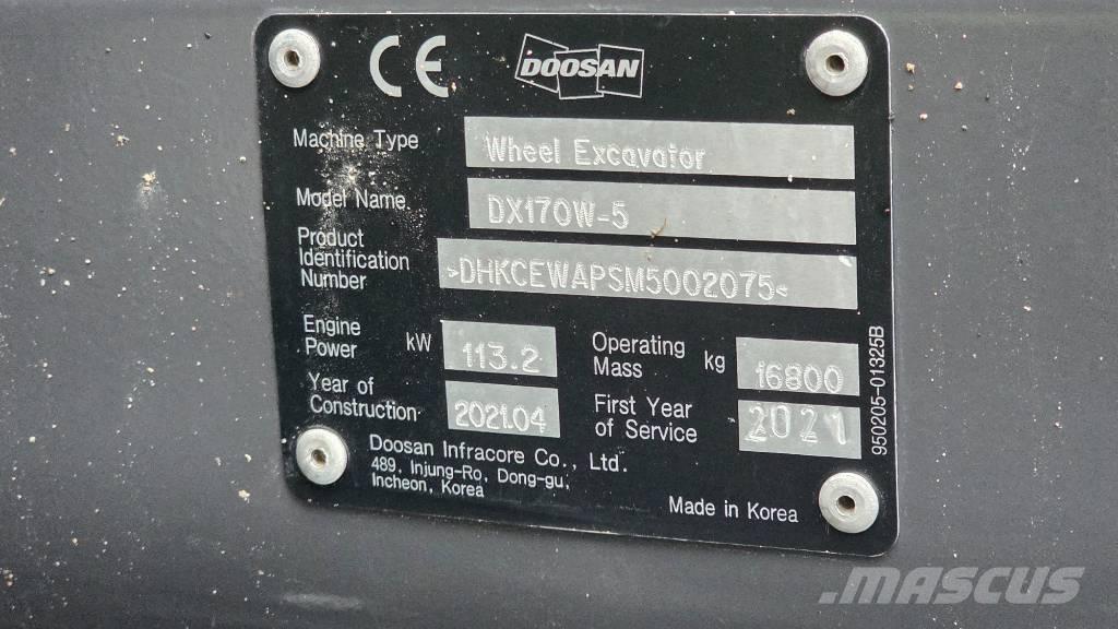 Doosan DX 170 W Lastik tekerli ekskavatörler