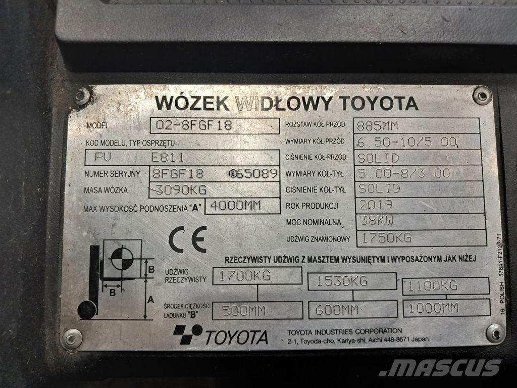 Toyota 02-8FGF18 LPG'li forkliftler