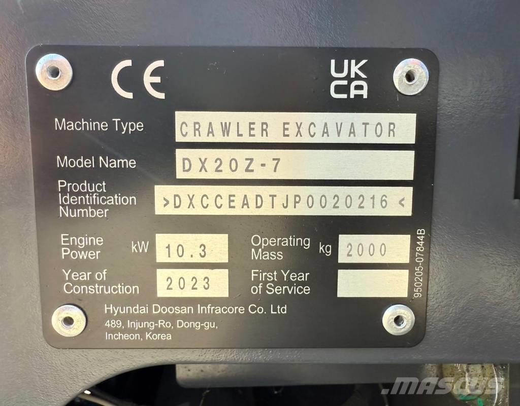 Doosan DX 20 Z-7 Mini ekskavatörler, 7 tona dek