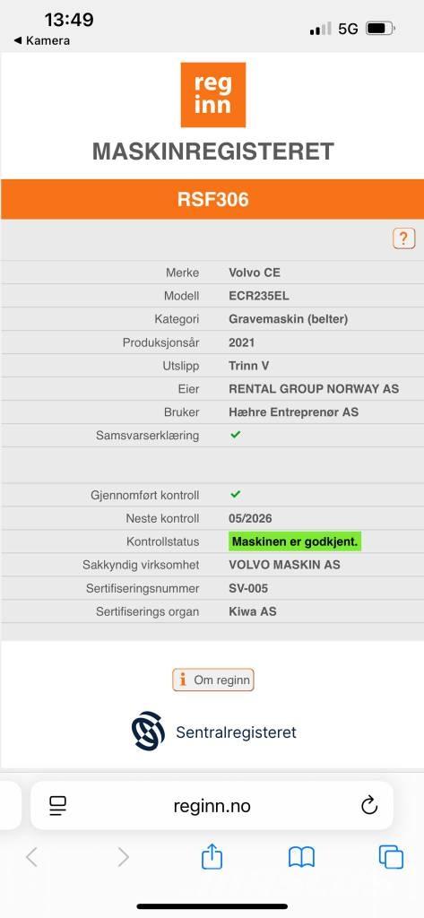 Volvo ECR 235 EL Paletli ekskavatörler