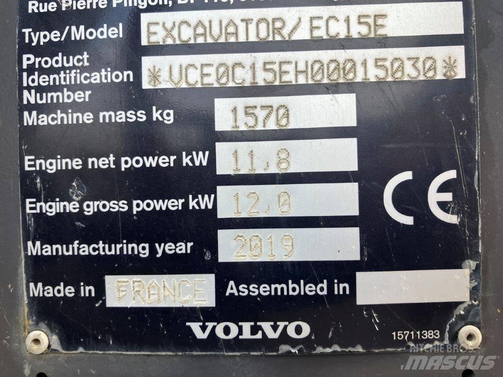 Volvo EC 15 E Mini ekskavatörler, 7 tona dek