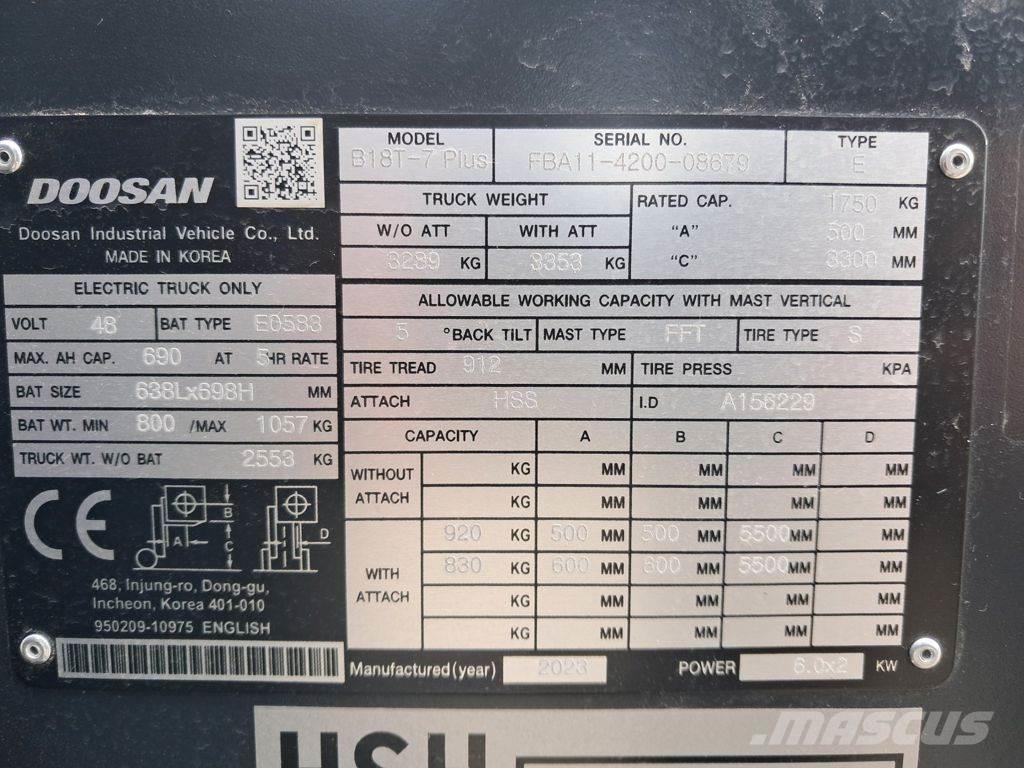 Doosan B18T-7 PLUS Elektrikli forkliftler