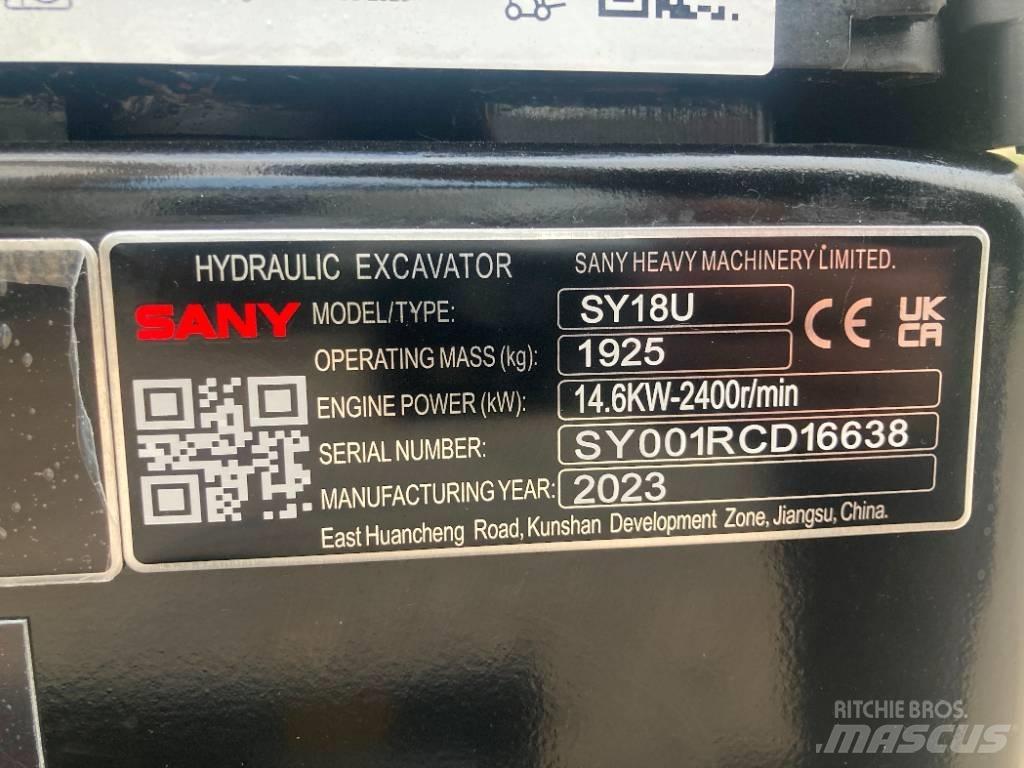 Sany SY 18U Mini ekskavatörler, 7 tona dek